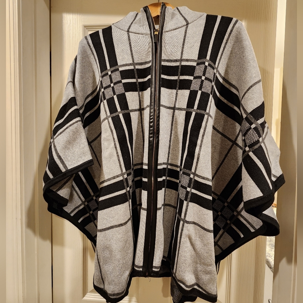Rafaella Sportswear Dove Grey Heather Zipper Sweater Poncho XL
